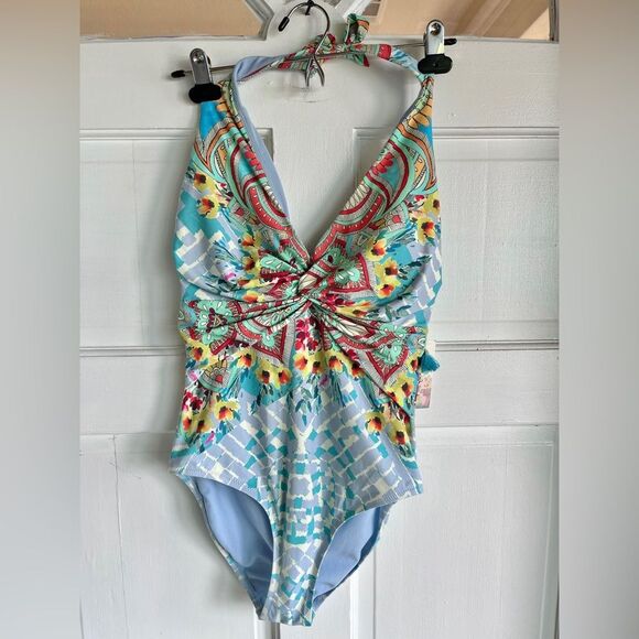 Nwt johnny was Elena twist floral one piece halter neck swimsuit - Picture 2 of 5